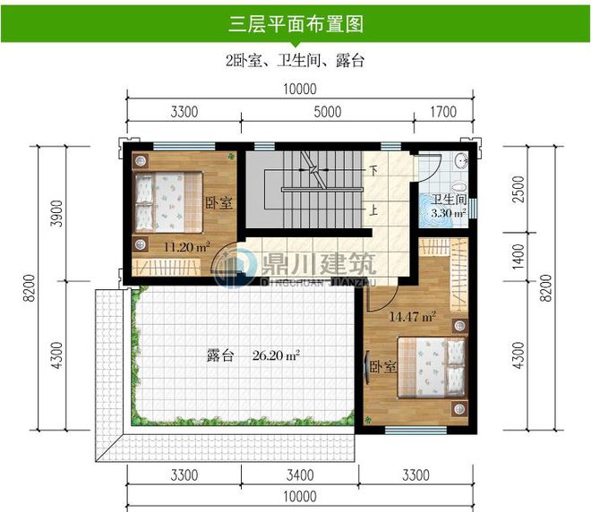 天博官网10×7米三层别墅简单大方6间卧室设计农村建房主体23万(图5)