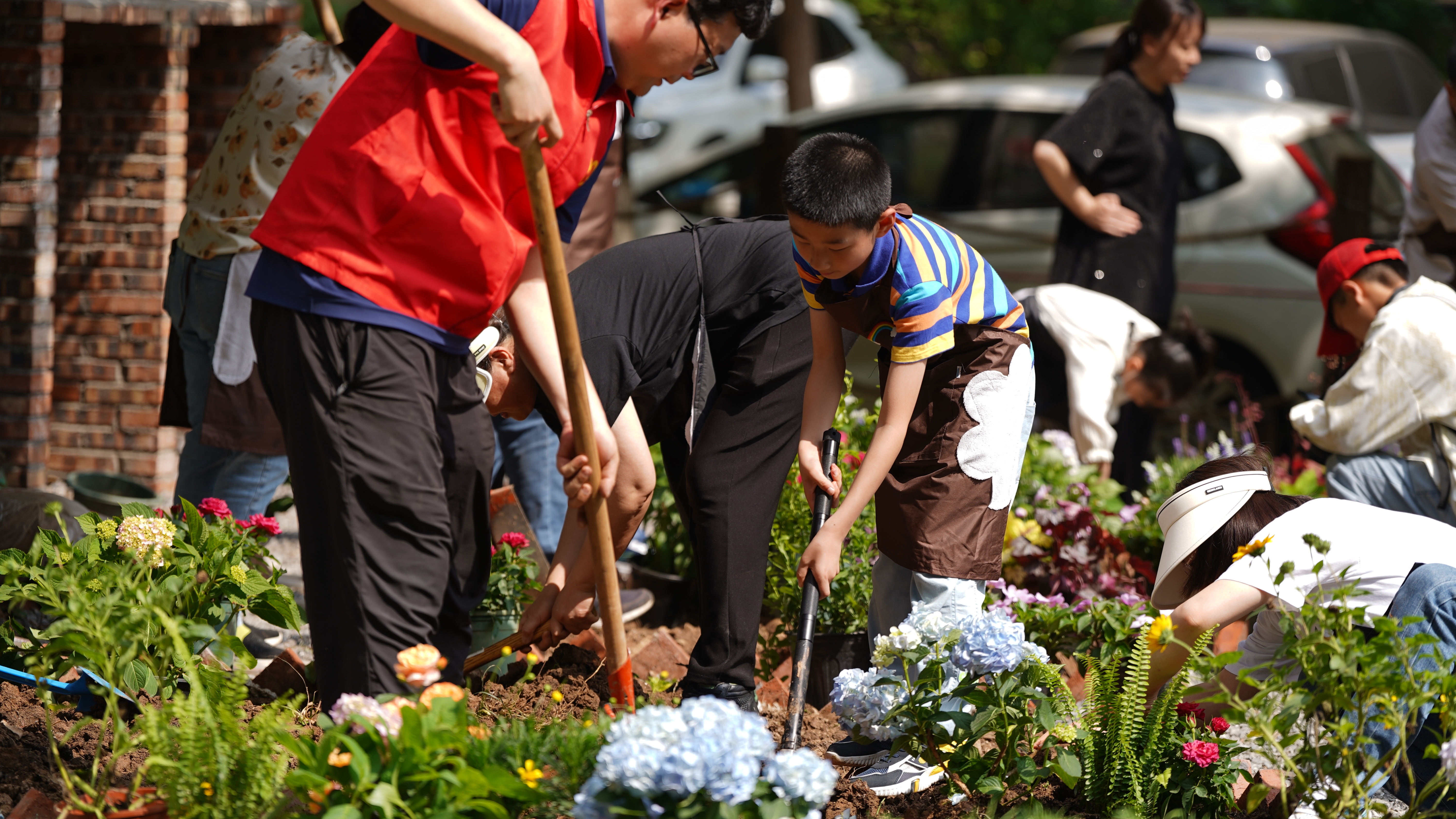 天博官网园林技师手把手教小朋友种花帮社区居民共建花园(图2)